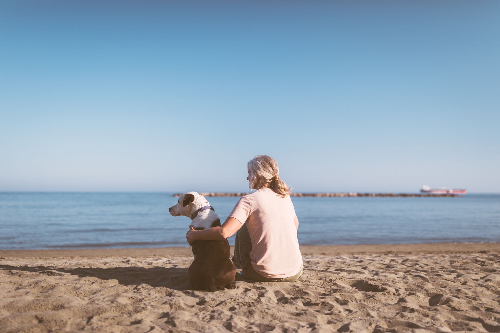 Woman with dog on the beach