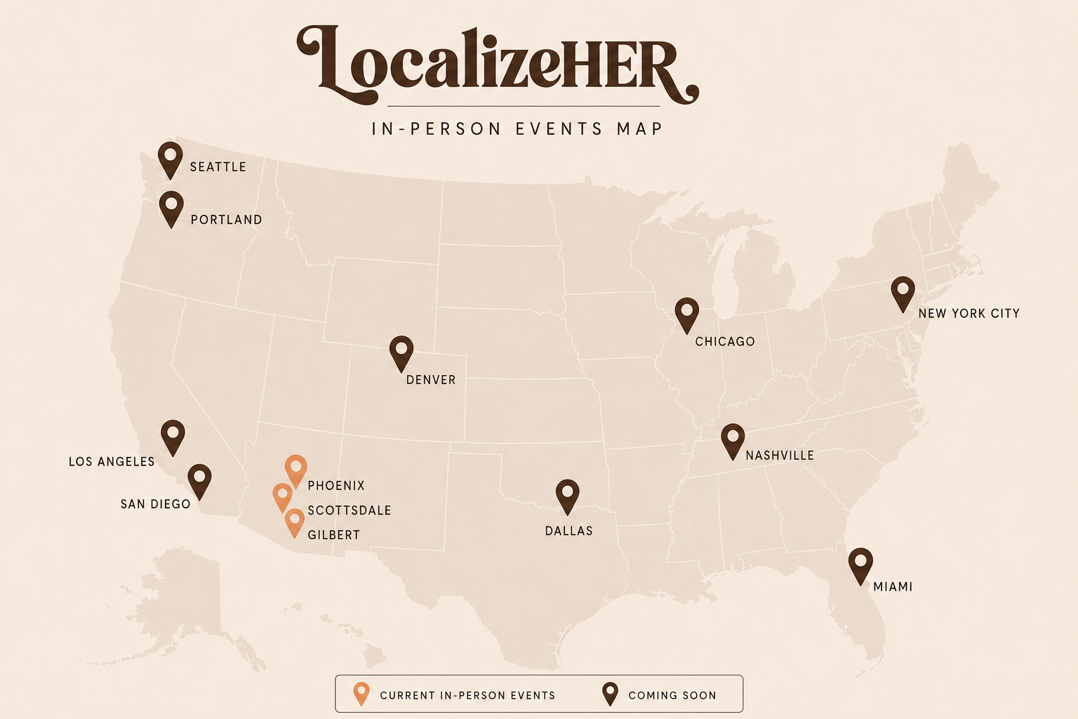 LocalizeHER in-person events map of the United States