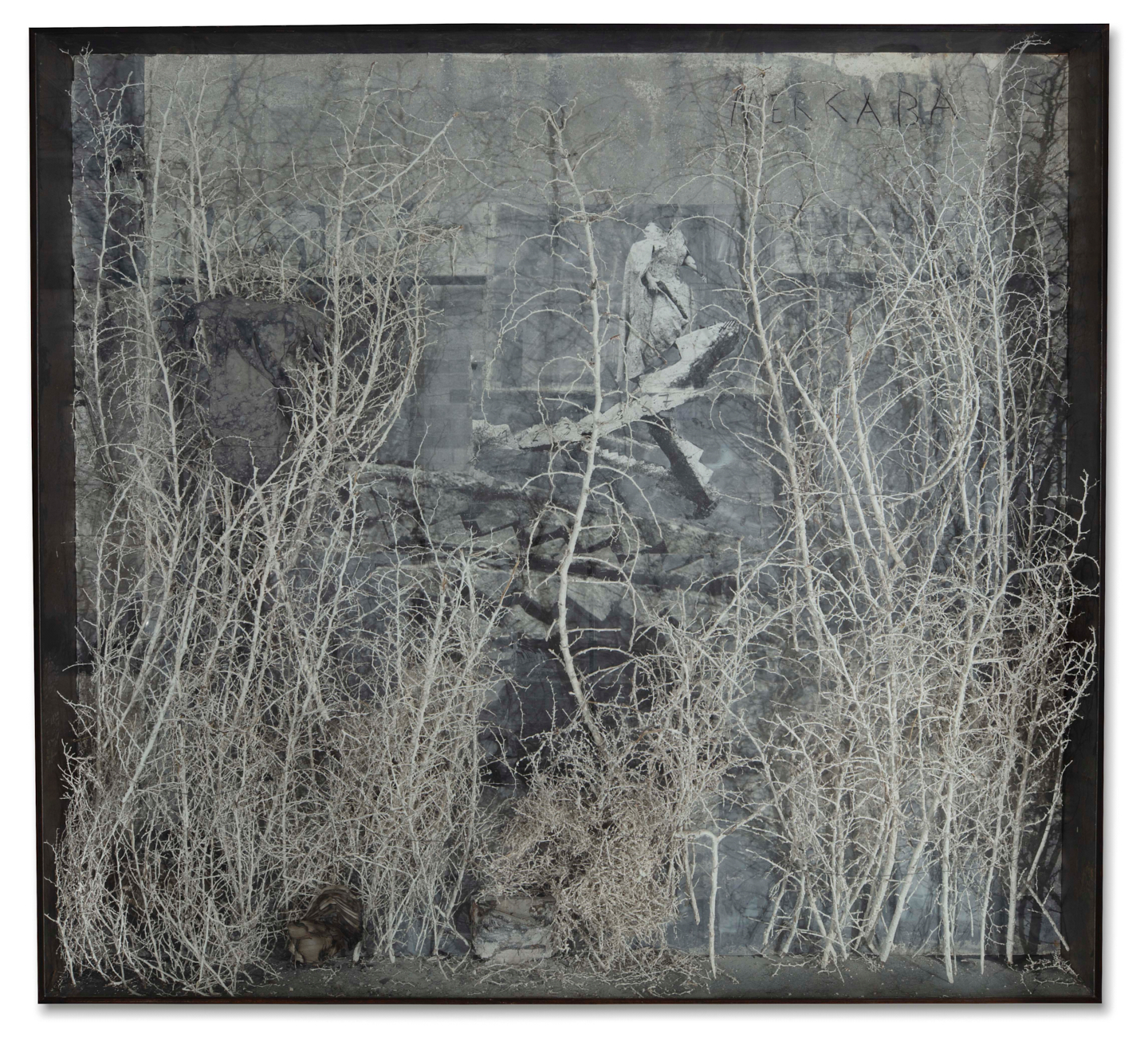 Monumental mixed-media work — dimension and low tonal range