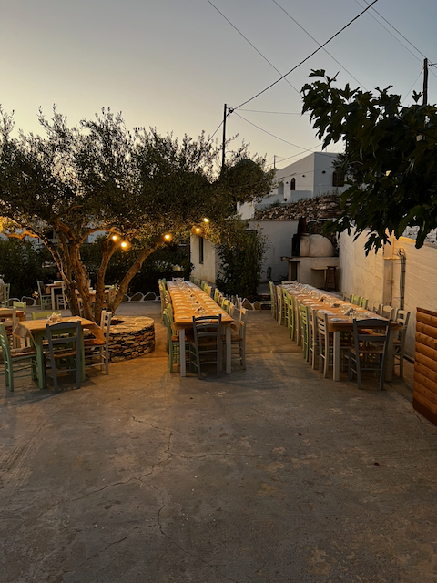 To Chryso restaurant courtyard at dusk, Artemonas Sifnos