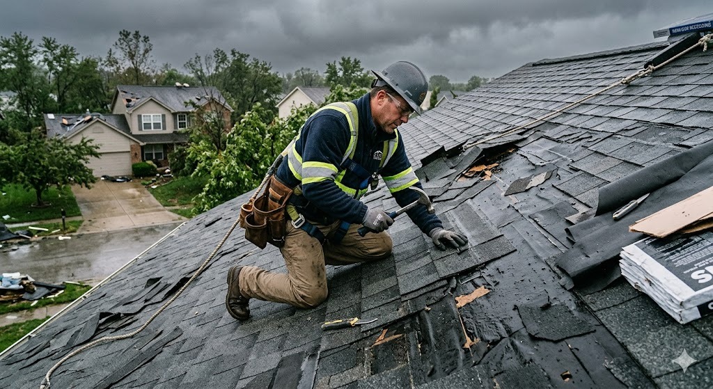 Roofer working