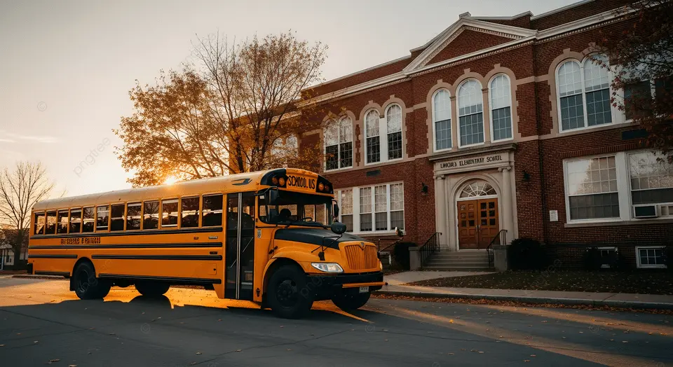 40-50 passenger school bus at Lincoln Elementary School