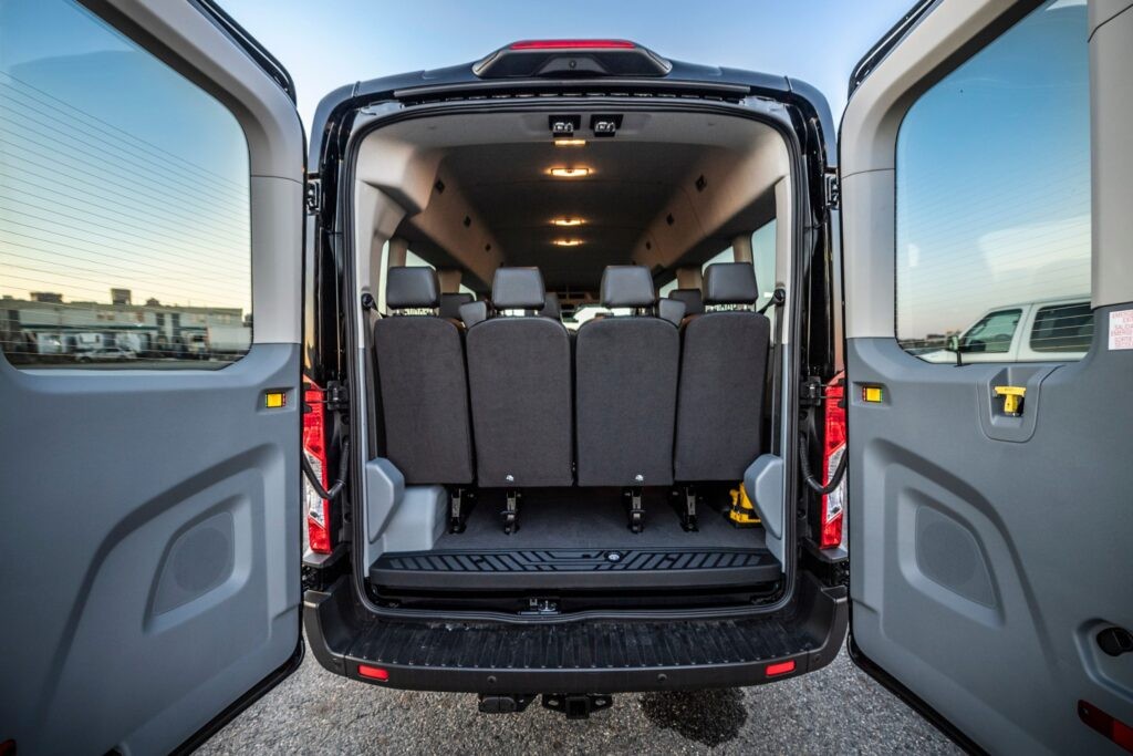 15 passenger sprinter van rear interior view with open doors