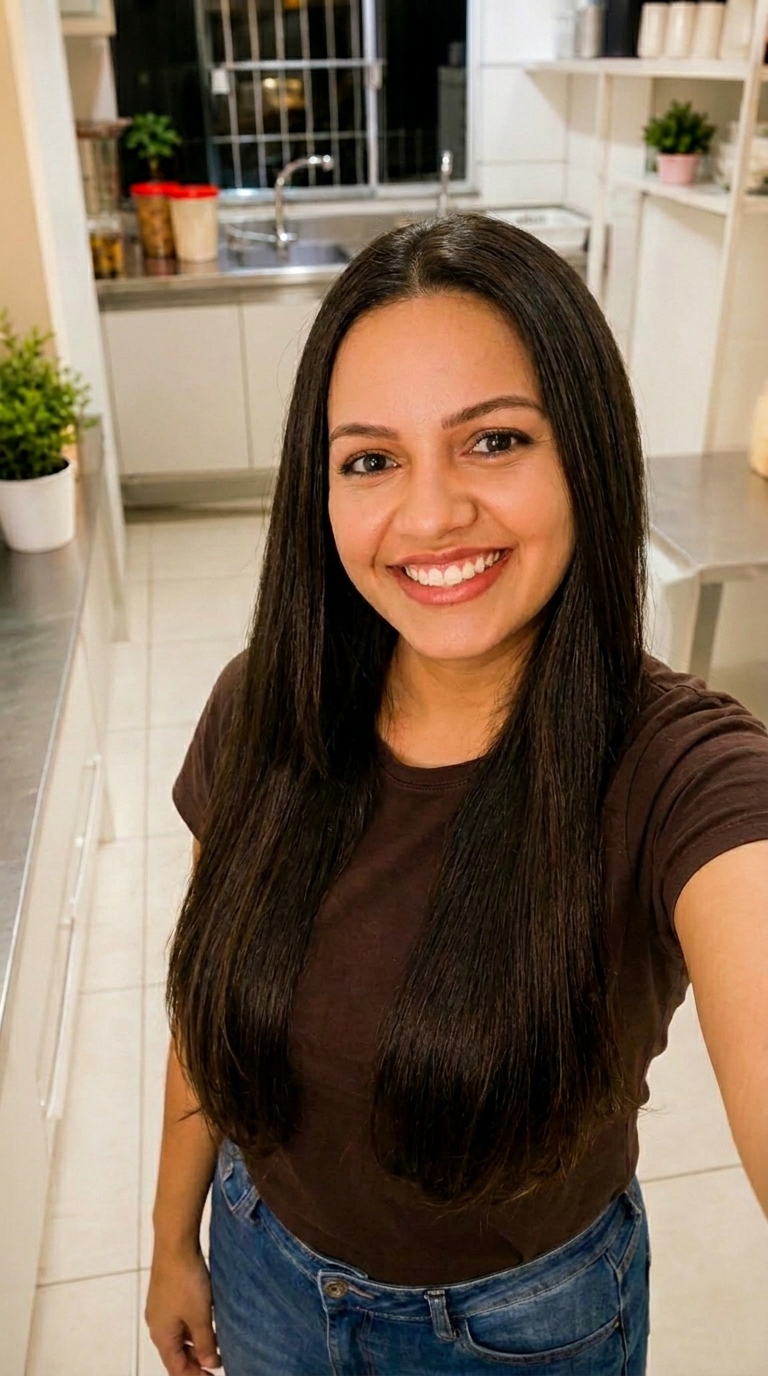 Paola, sempre com um sorriso