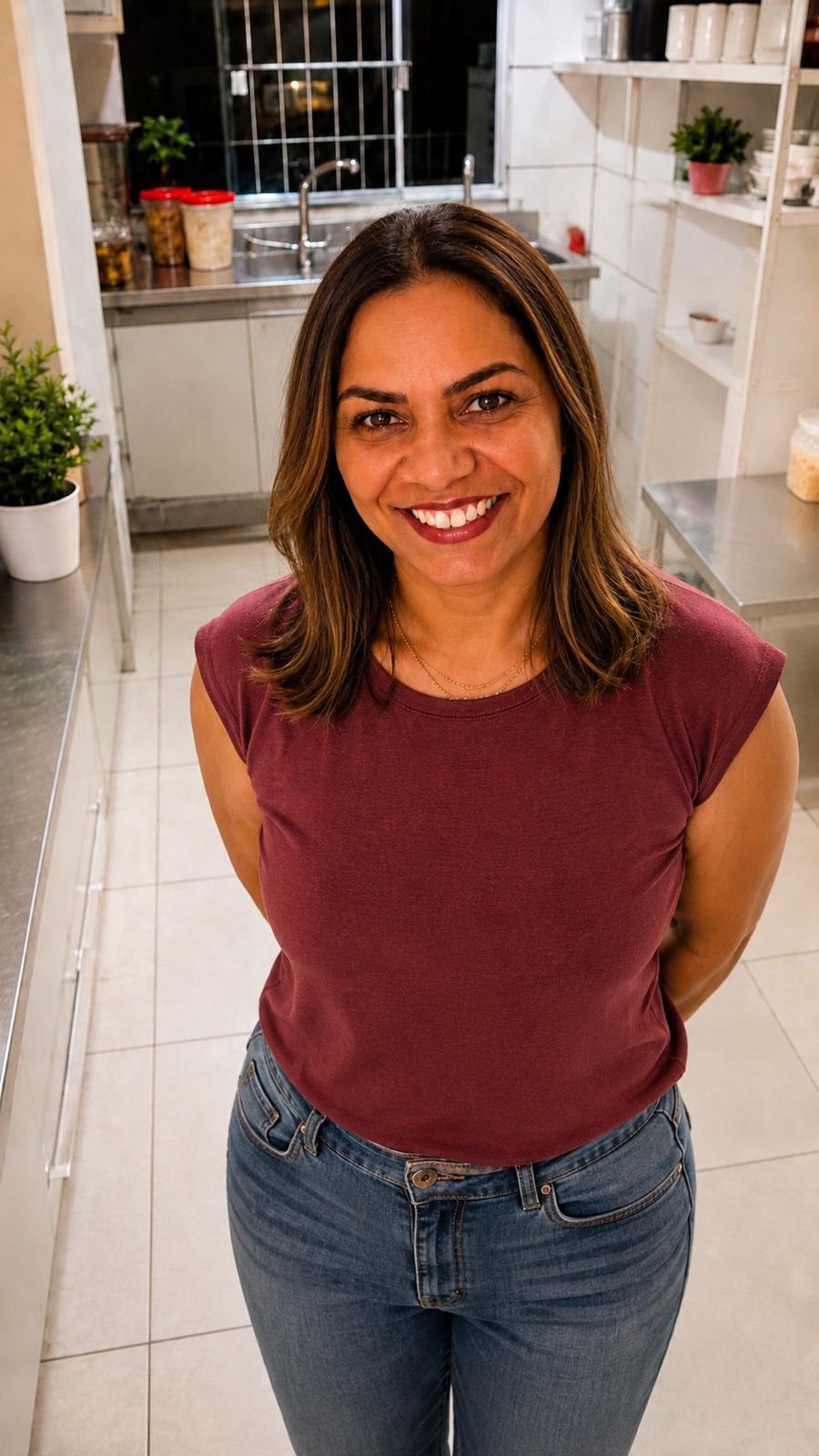 Helena na cozinha