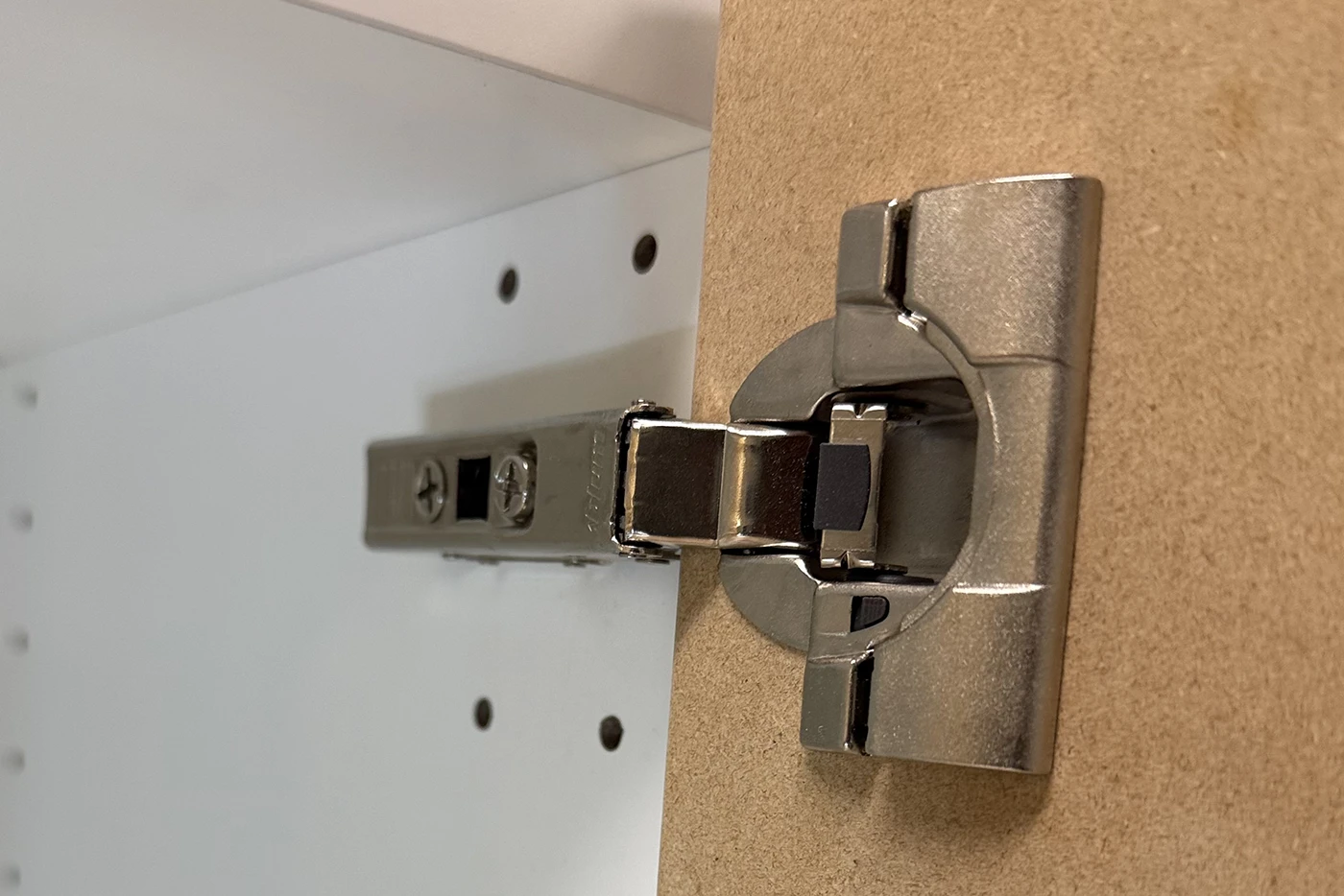 Set Up For Utrusta Hinges — Utrusta-compatible hinge cup machining on an IKEA Sektion door