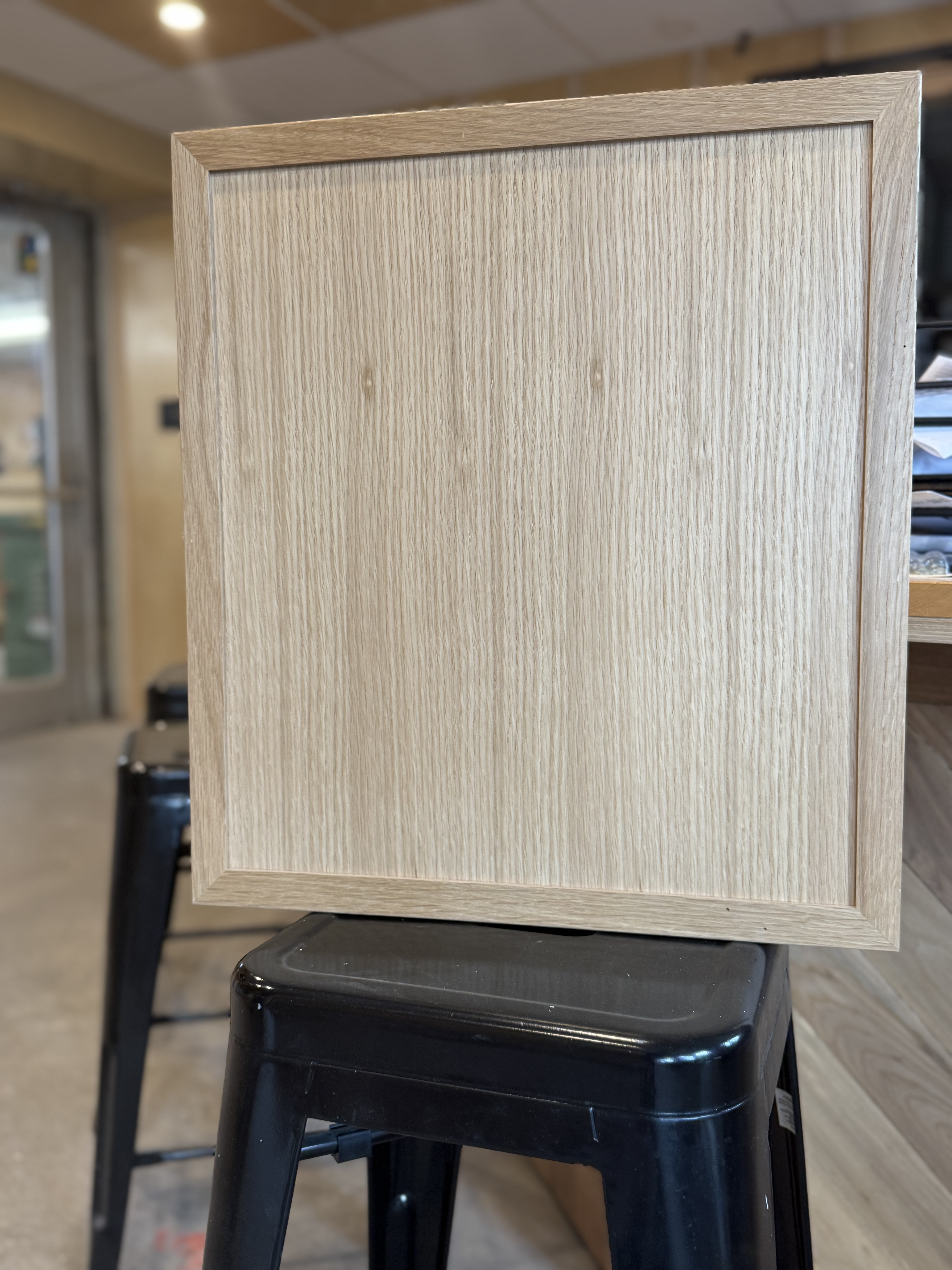 Custom mitred slim shaker cabinet doors with oak veneer panel — designer-spec build
