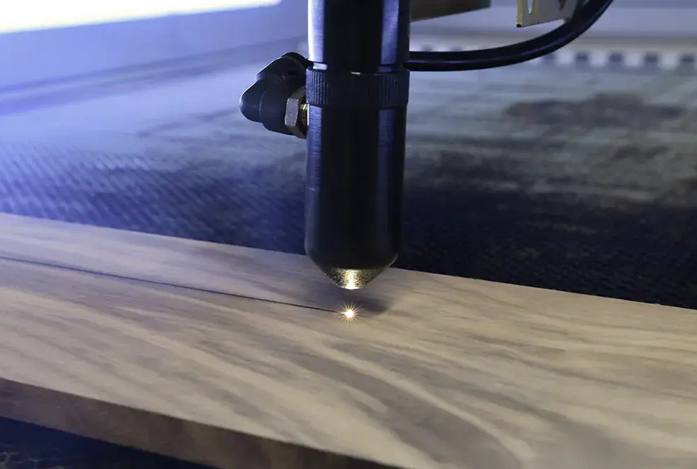 Beam4 fibre laser cutting Rift-Cut White Oak in our workshop