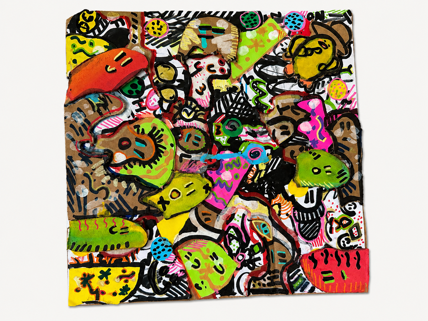 Cardboard Carnival — Neon acrylic & marker on cardboard by Daniel Cordoba, GUZZI ART