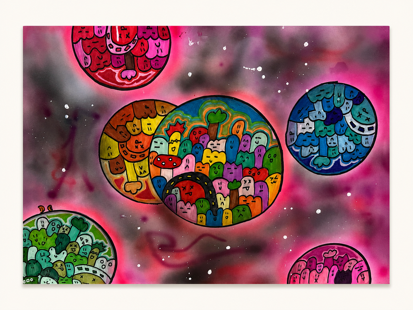 Cosmic Bloom — Spray, marker & ink on paper by Daniel Cordoba, GUZZI ART