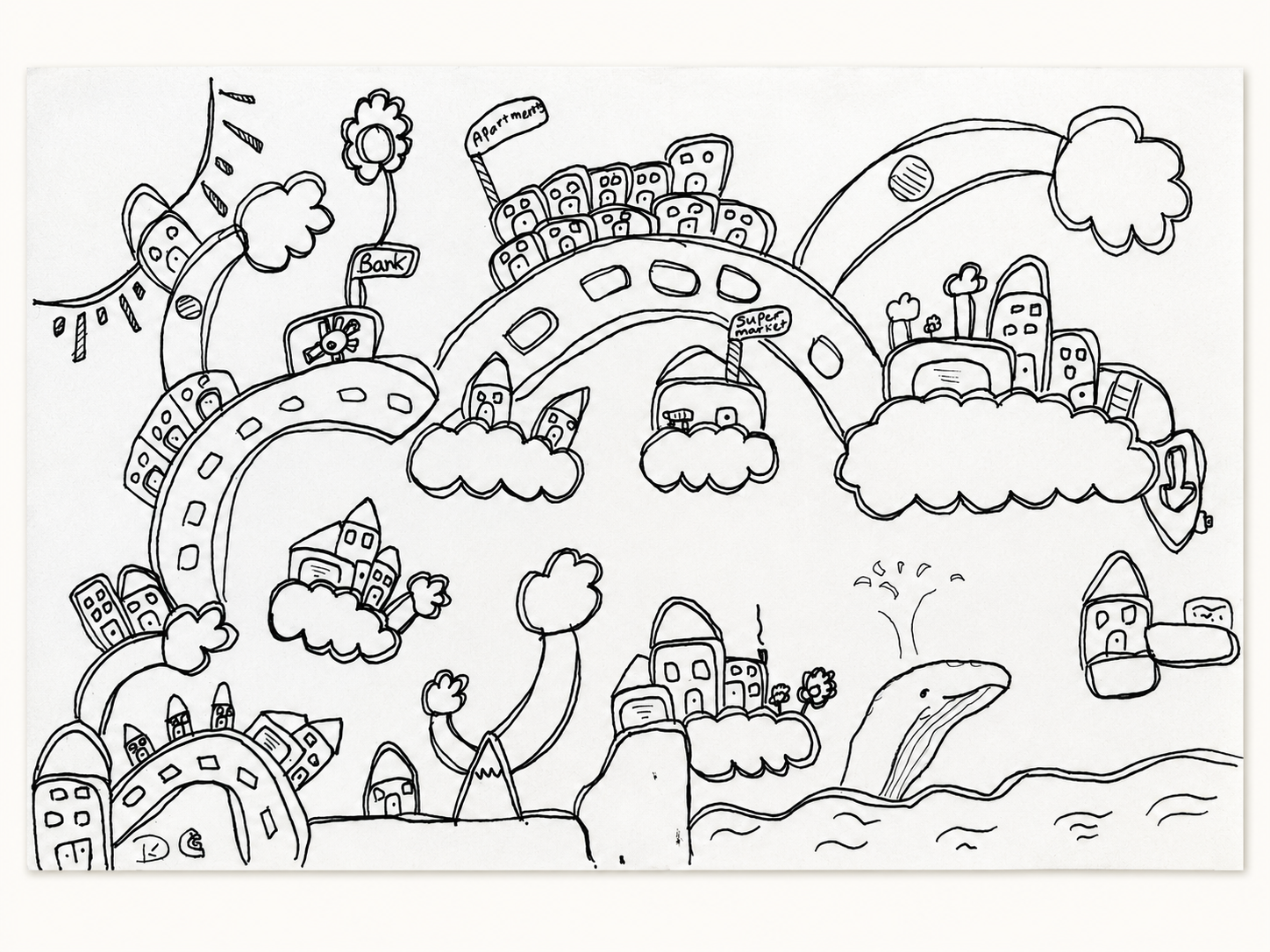 Floating Town — Ink on paper by Daniel Cordoba, GUZZI ART