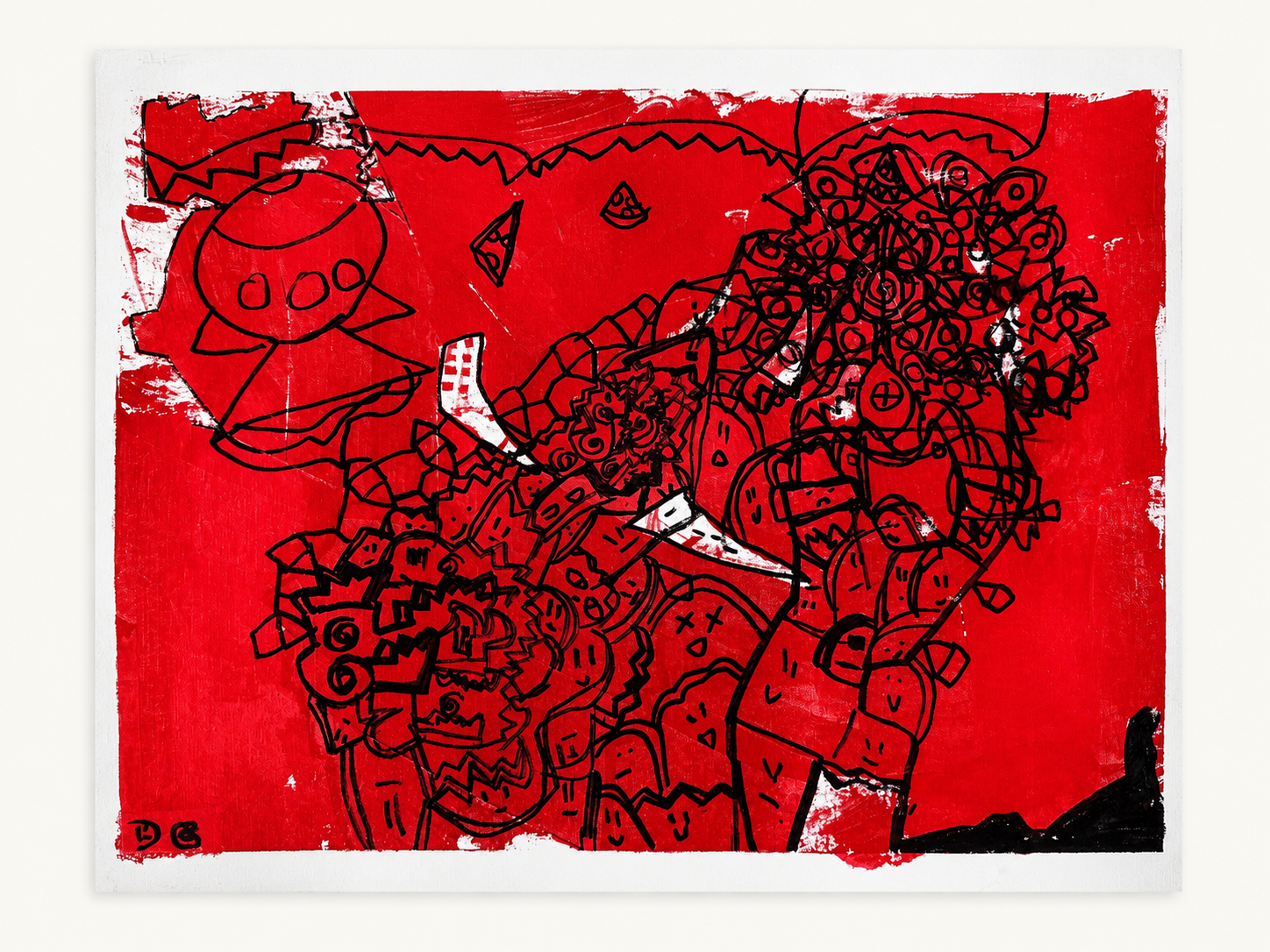 Red Procession — Acrylic & ink on paper by Daniel Cordoba, GUZZI ART