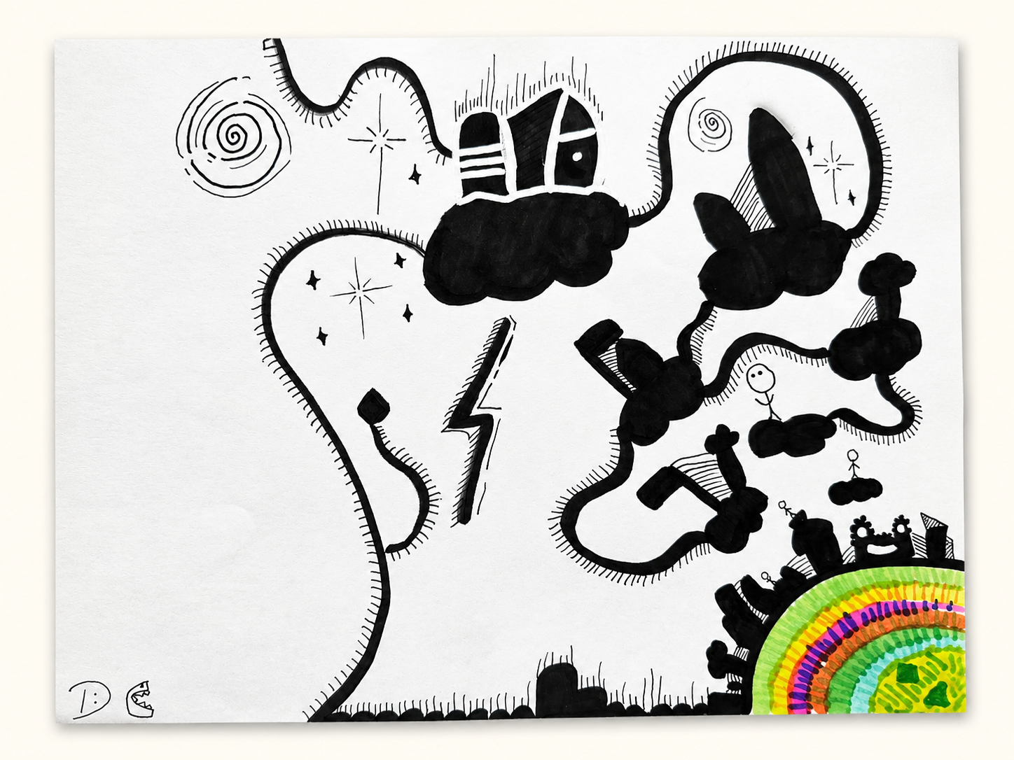 Black Sky, Rainbow World — Ink & marker on paper by Daniel Cordoba, GUZZI ART