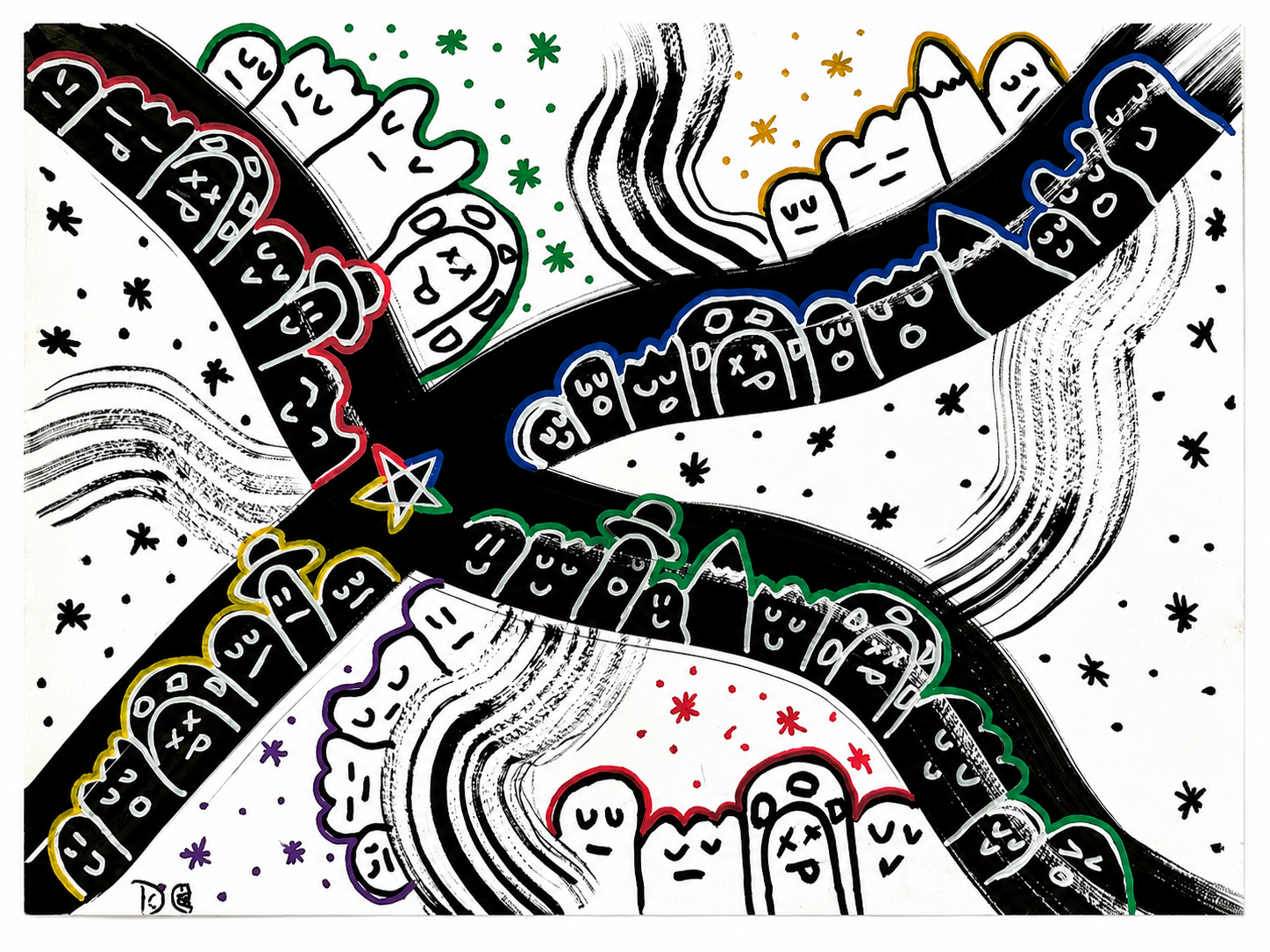 Starfall Paths — Ink & marker on paper by Daniel Cordoba, GUZZI ART