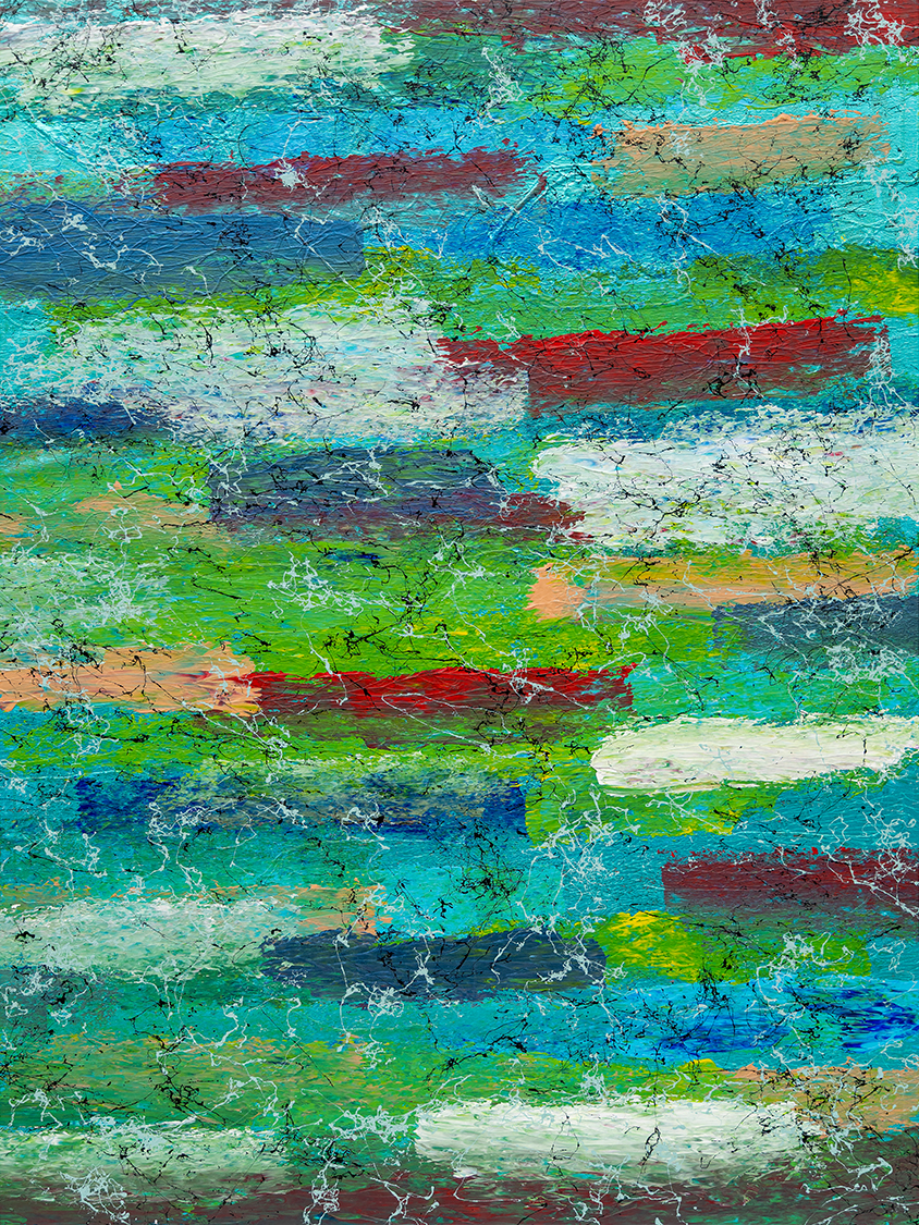Color As Thoughts, 2025 — dispersed pigment passing across an impasto ground; thought made visible.