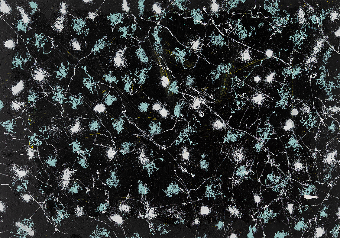 Untitled 012, 2020 — white and mint dispersed across lampblack.