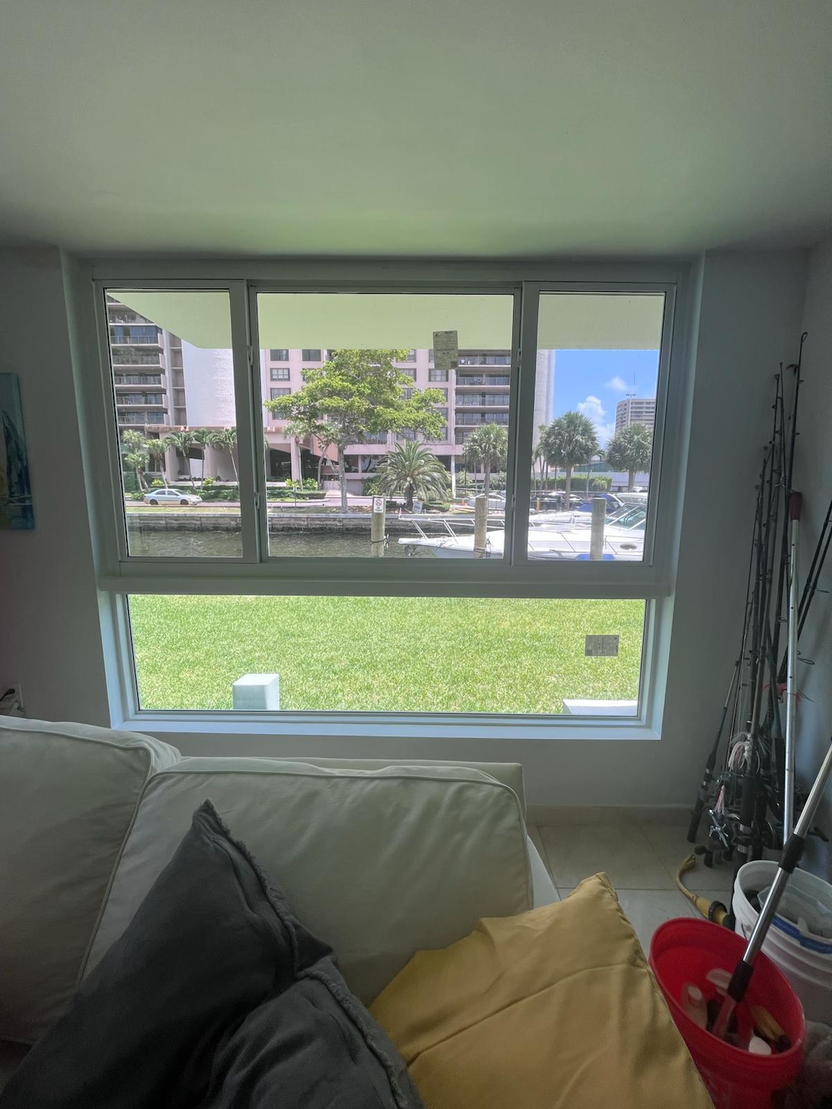 Window installation with waterfront view