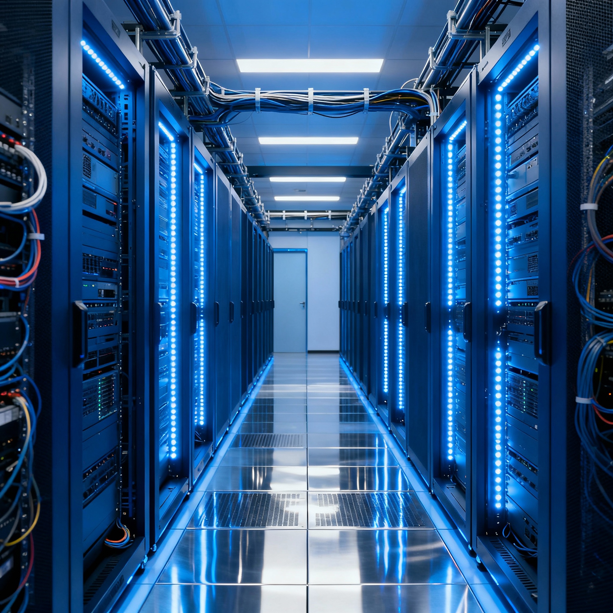 Professionelle Server-Racks in modernem Rechenzentrum