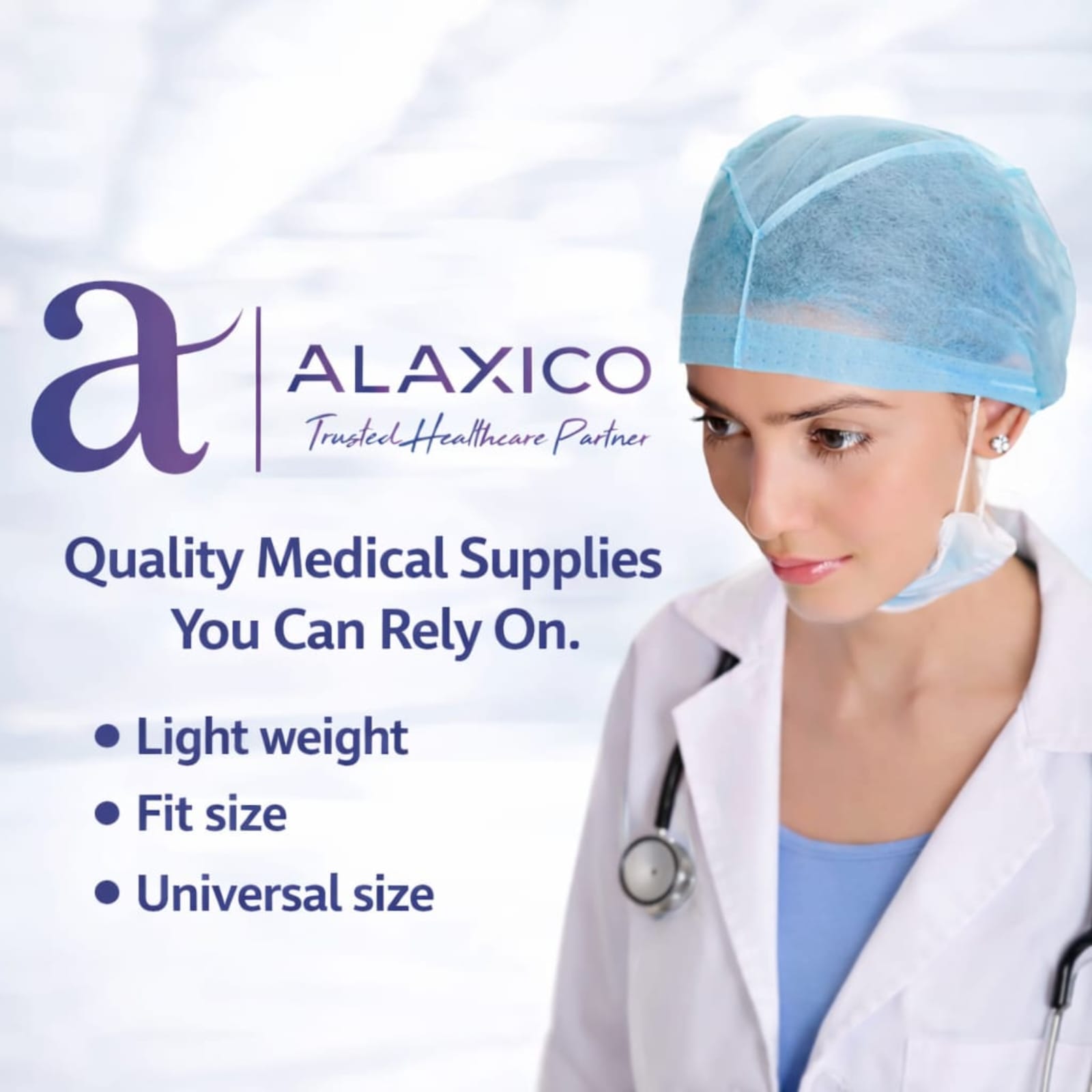 Alaxico Premium Non Woven Surgeon Cap (Pack of 100)