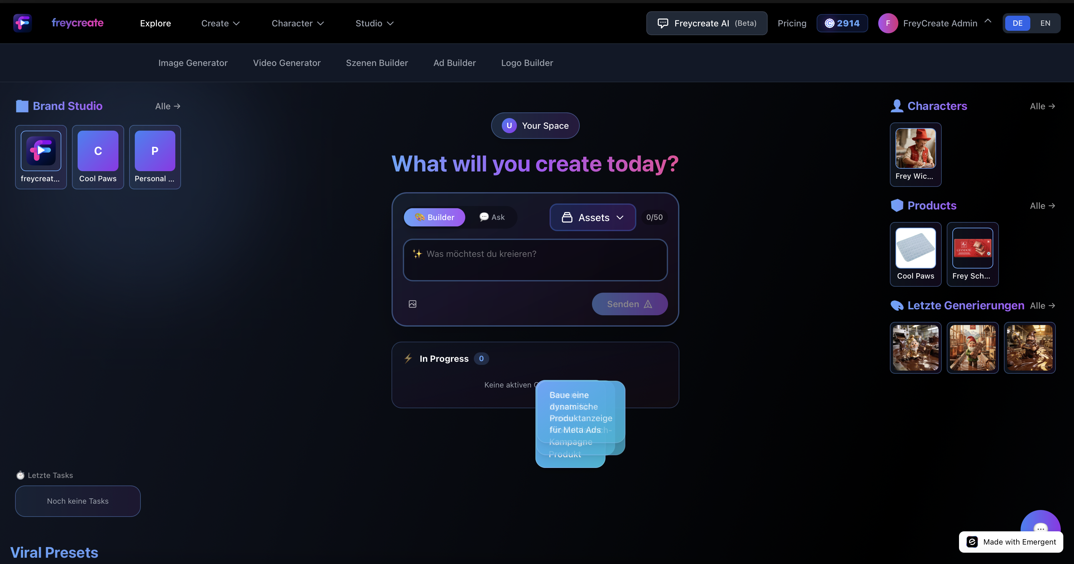 Freycreate.ai Dashboard - Brand Studio