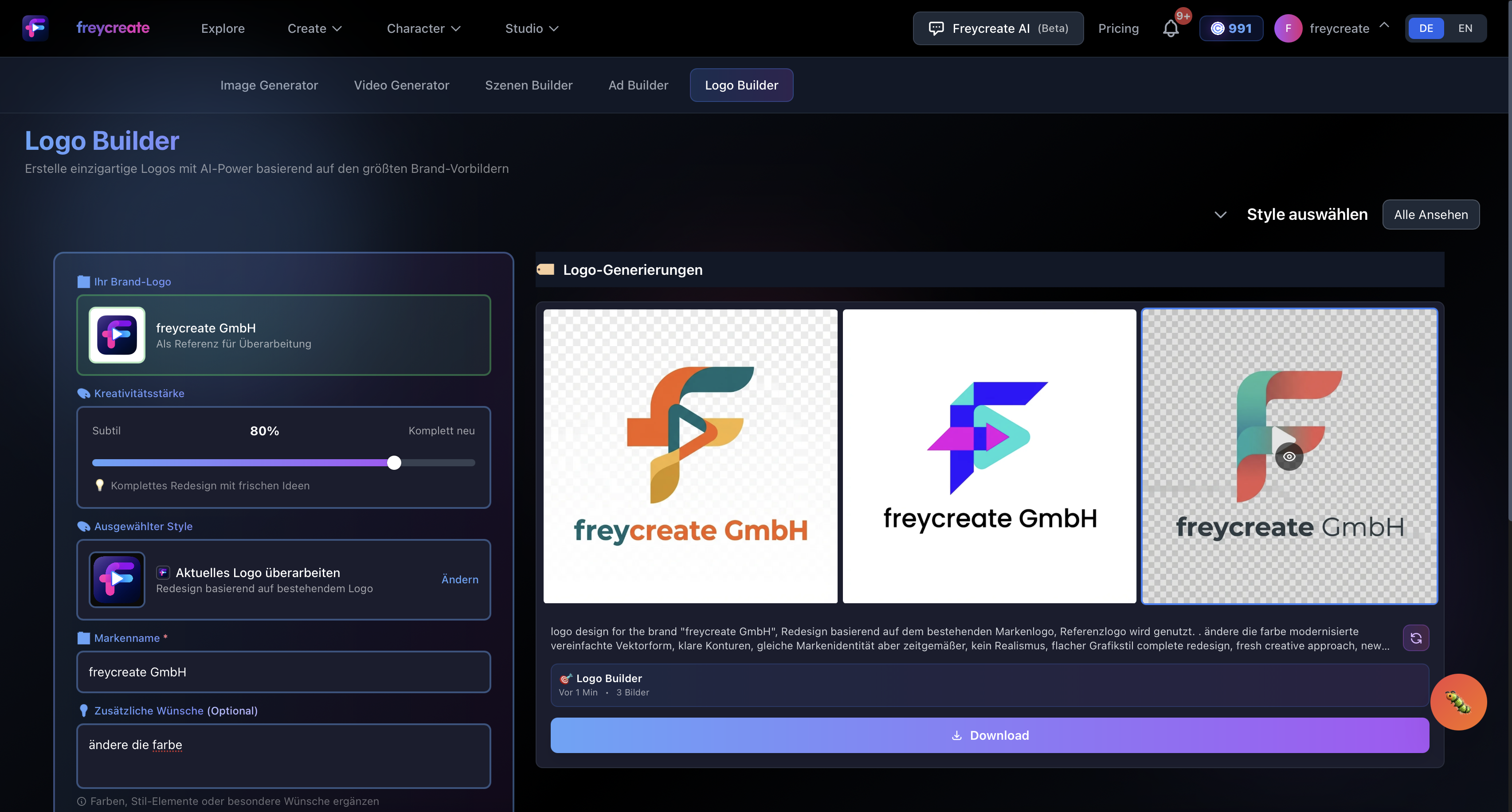 Freycreate.ai Logo Builder