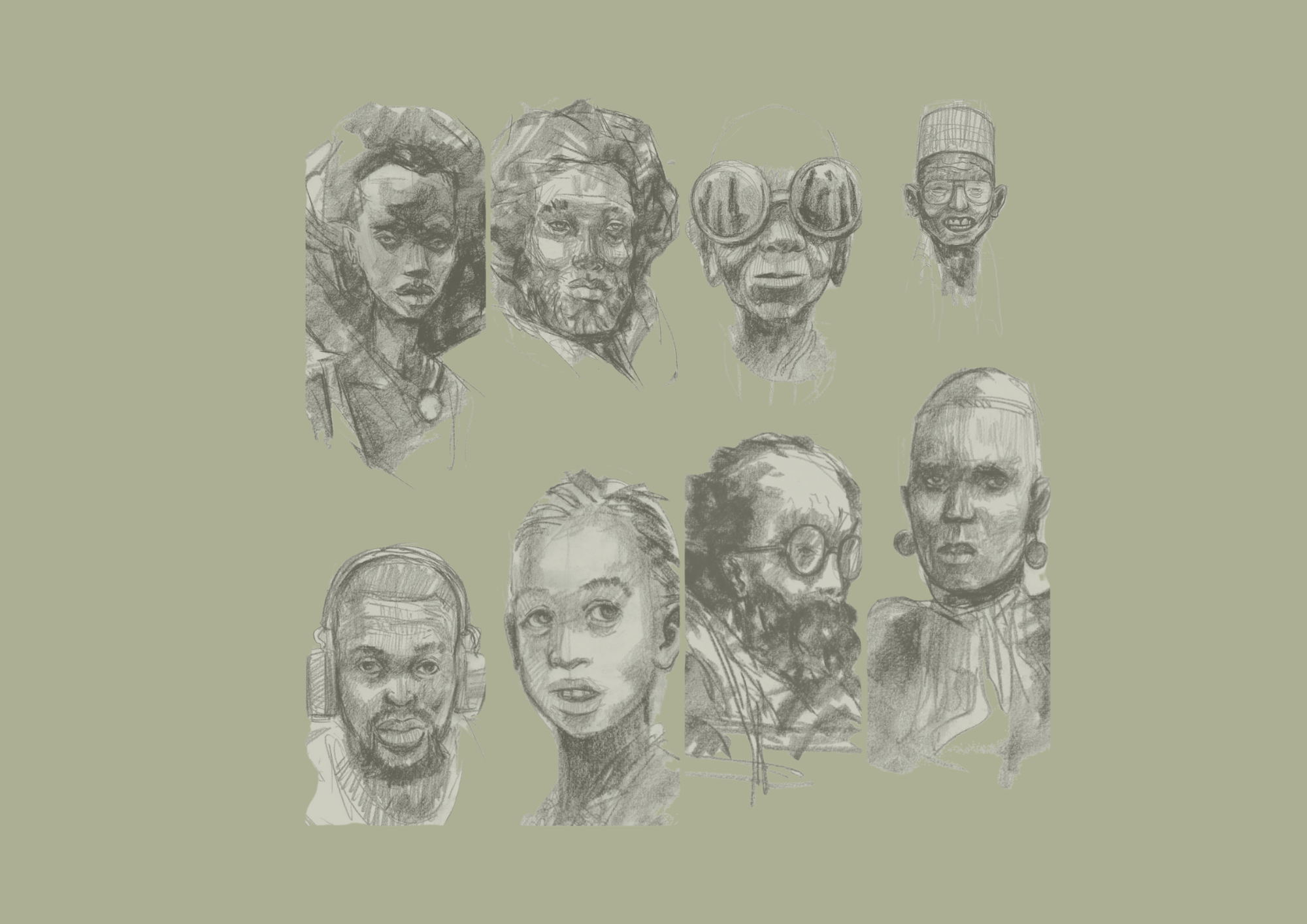 Hand-drawn portraits of community storytellers