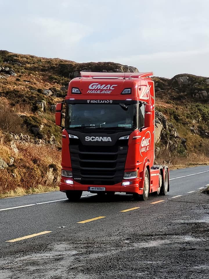 GMAC Haulage Scania tractor unit on Donegal road