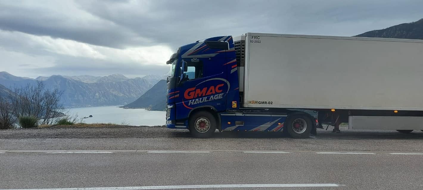 GMAC Haulage refrigerated truck on a European Alpine route