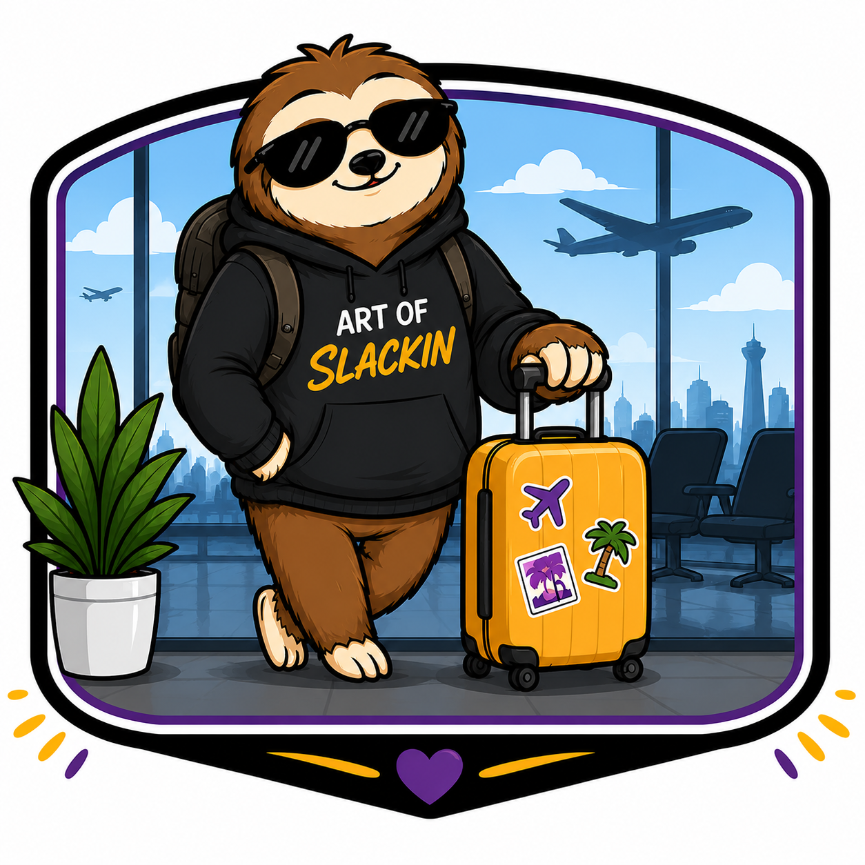 Slacky the sloth, ready to travel
