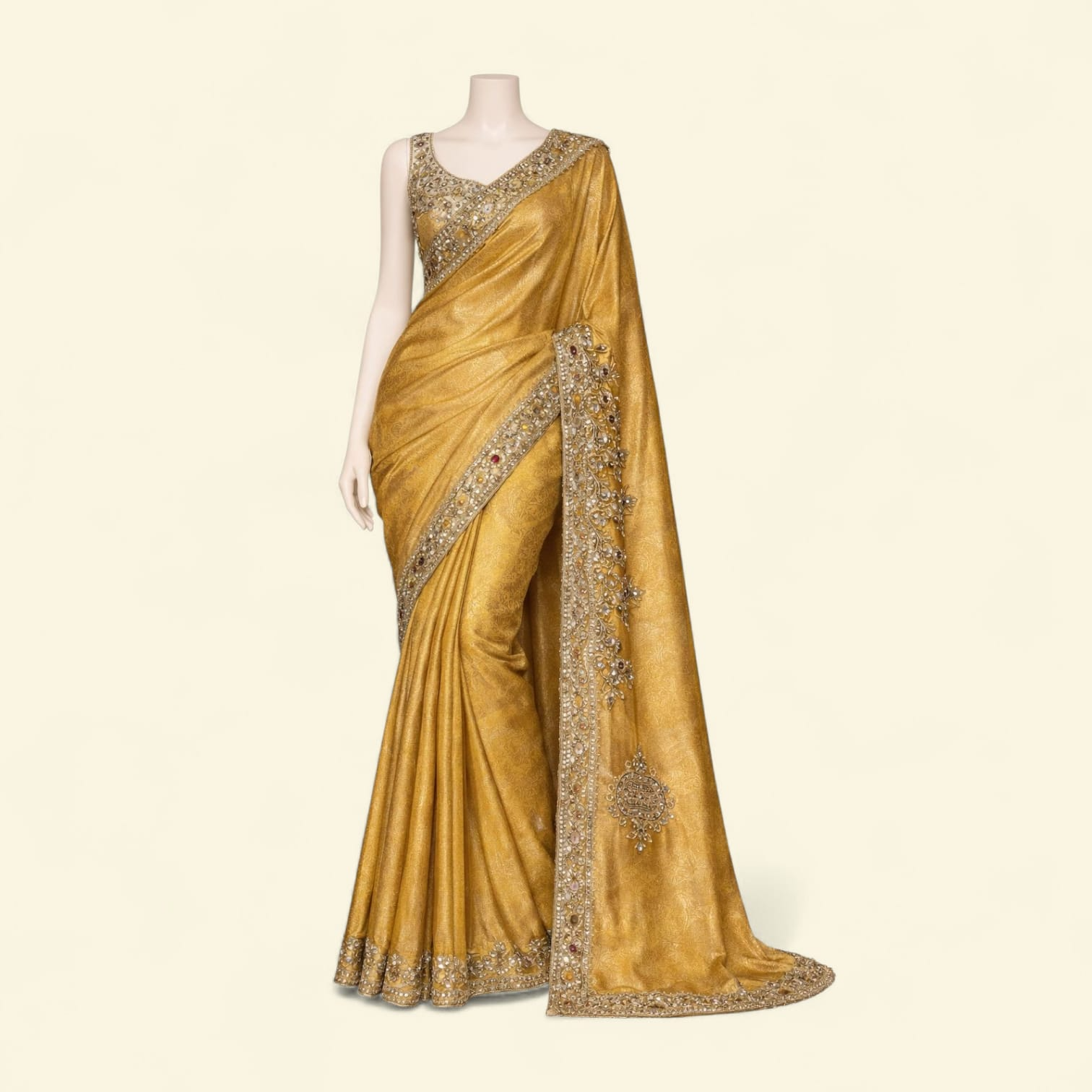 Golden Festive Tissue Saree