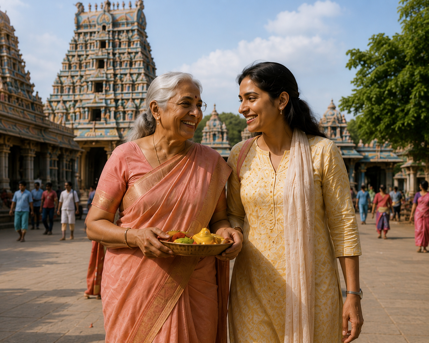 Two women at temple