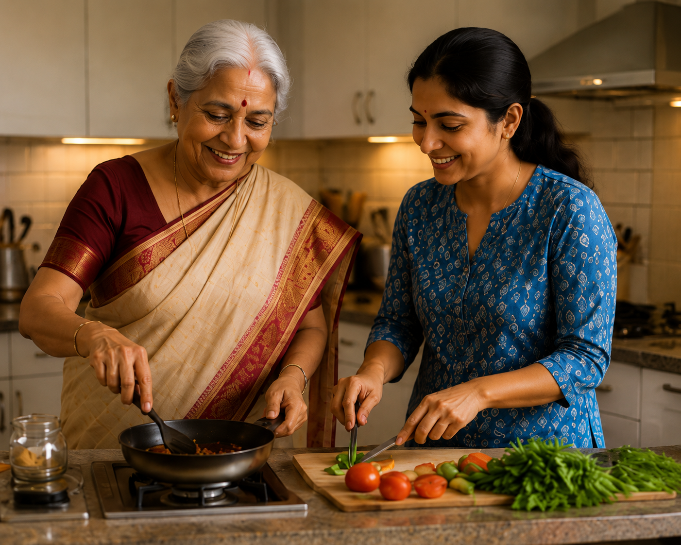 Two women cooking together