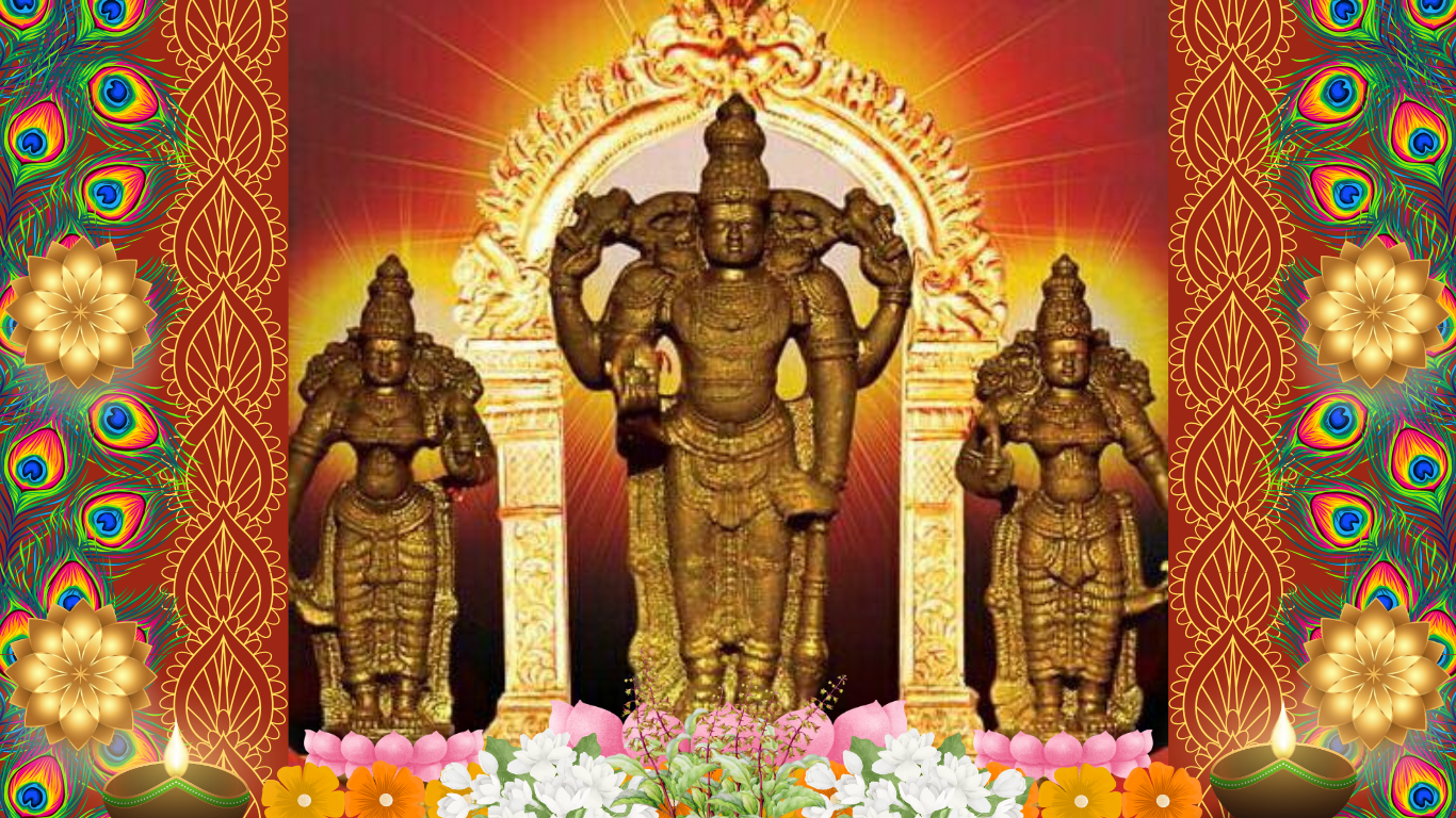 Sree Rajagopala Krishnaswamy with His consorts, Rukmini and Satyabhama