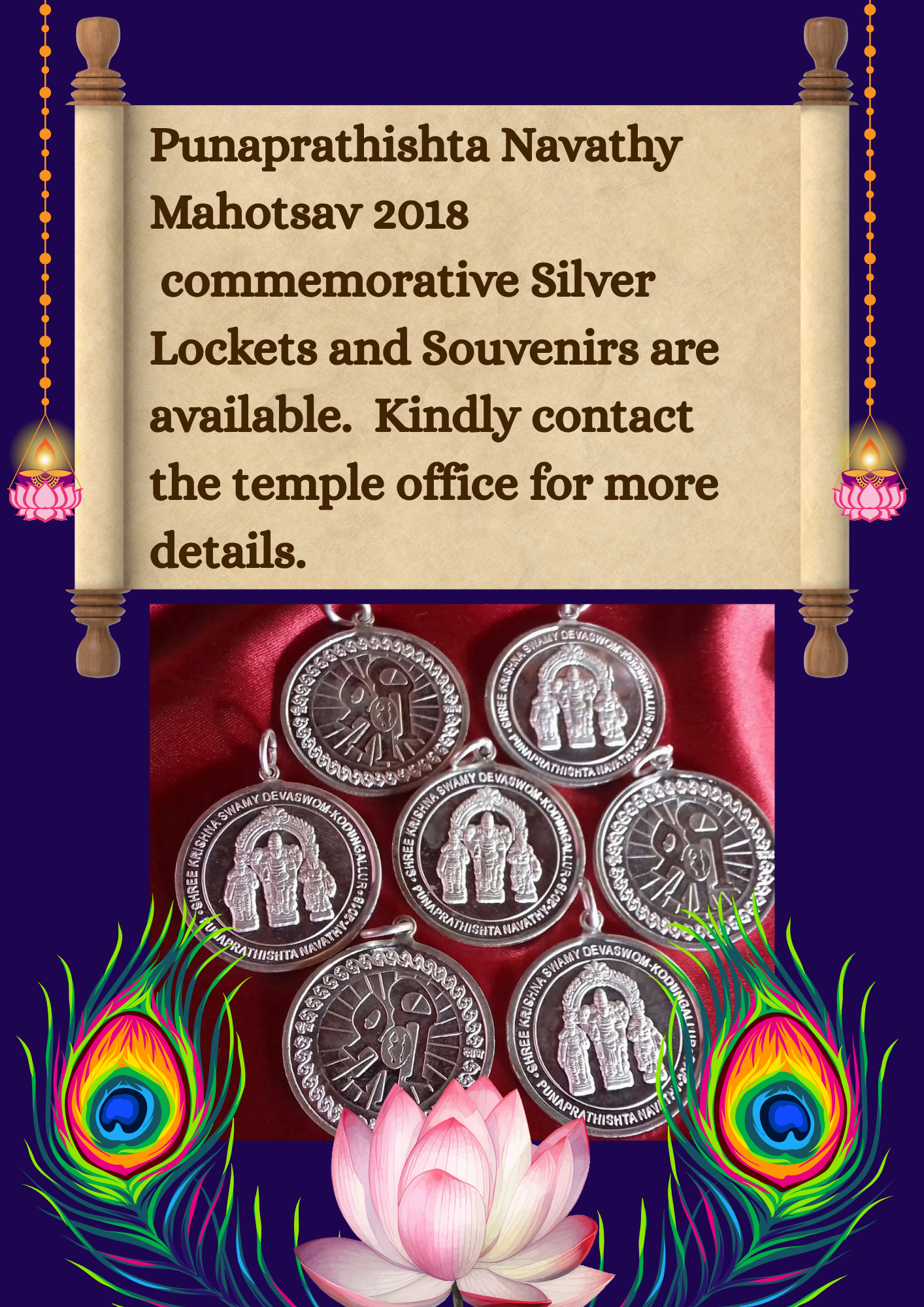 Punapratishtha Navathy Mahotsav commemorative Silver Lockets are available