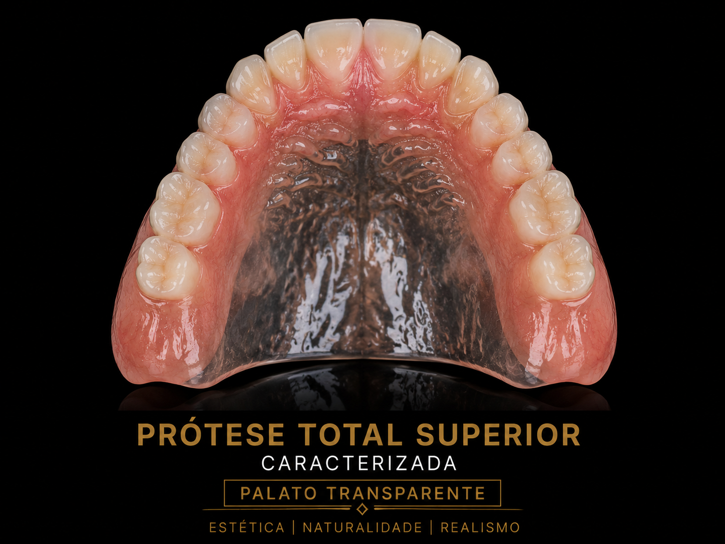 Prótese total superior caracterizada com palato transparente
