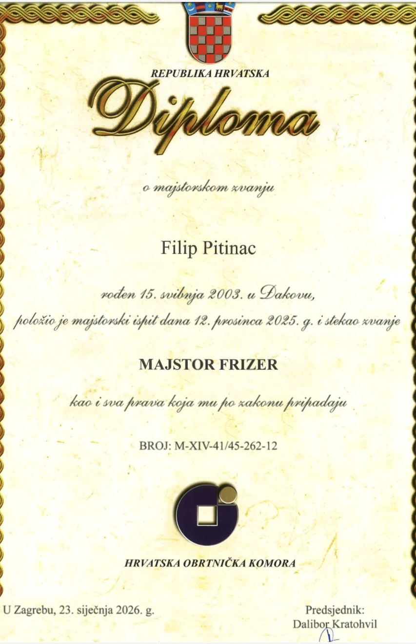Certifikat — Majstor frizer