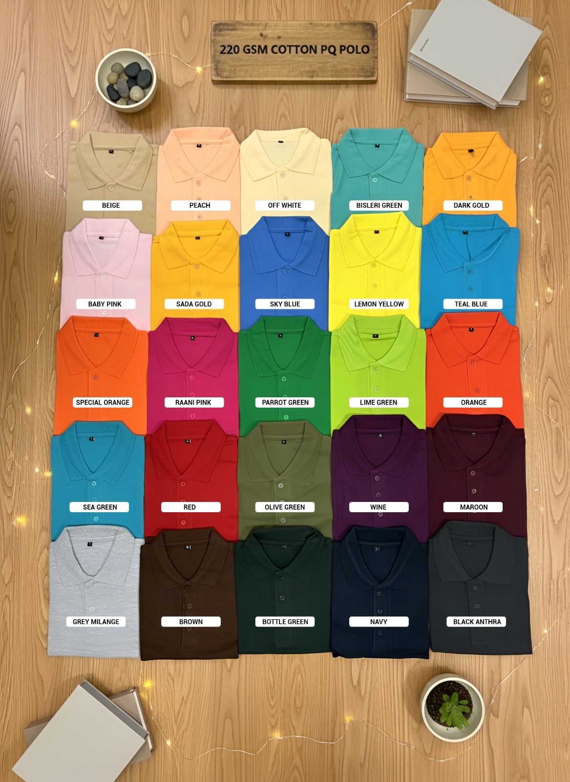 Customade cotton pique polo colour chart — 25 shades