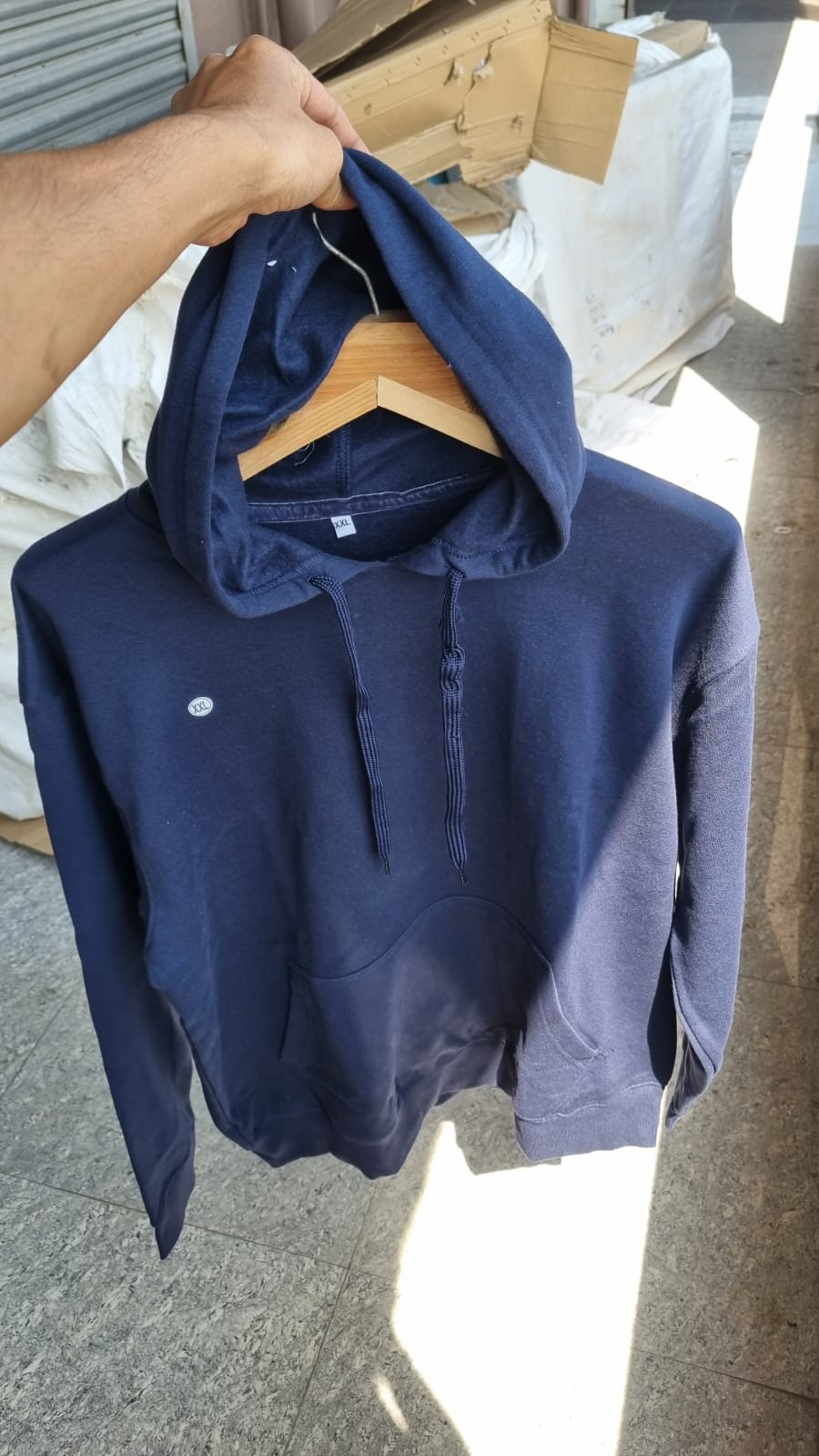 Cotton fleece hoodie in Navy