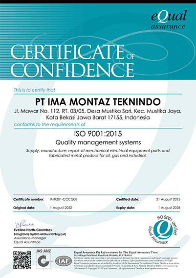 ISO 9001:2015 Certificate of Confidence — PT. IMA MONTAZ TEKNINDO