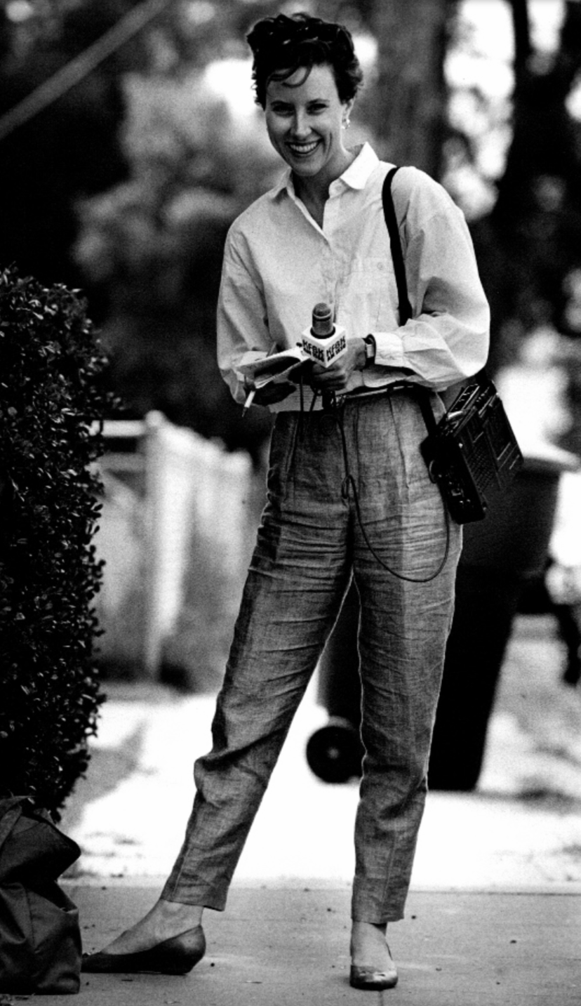 Laura Novak as a young journalist in the field