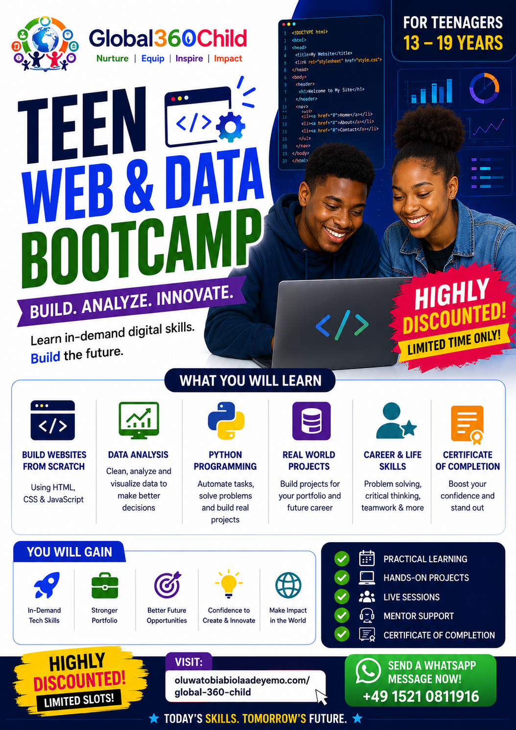 Global 360° Child Teen Web & Data Bootcamp flyer