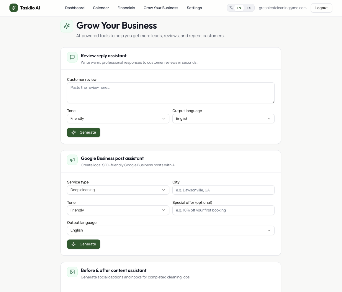 Tasklio Grow Your Business AI tools