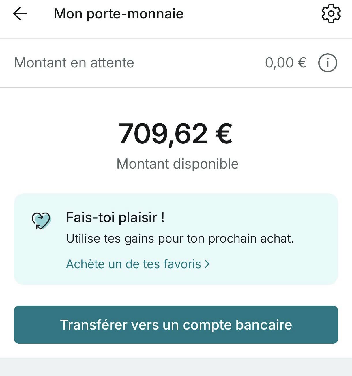 Porte-monnaie Vinted — 709,62€ disponibles pour virement bancaire