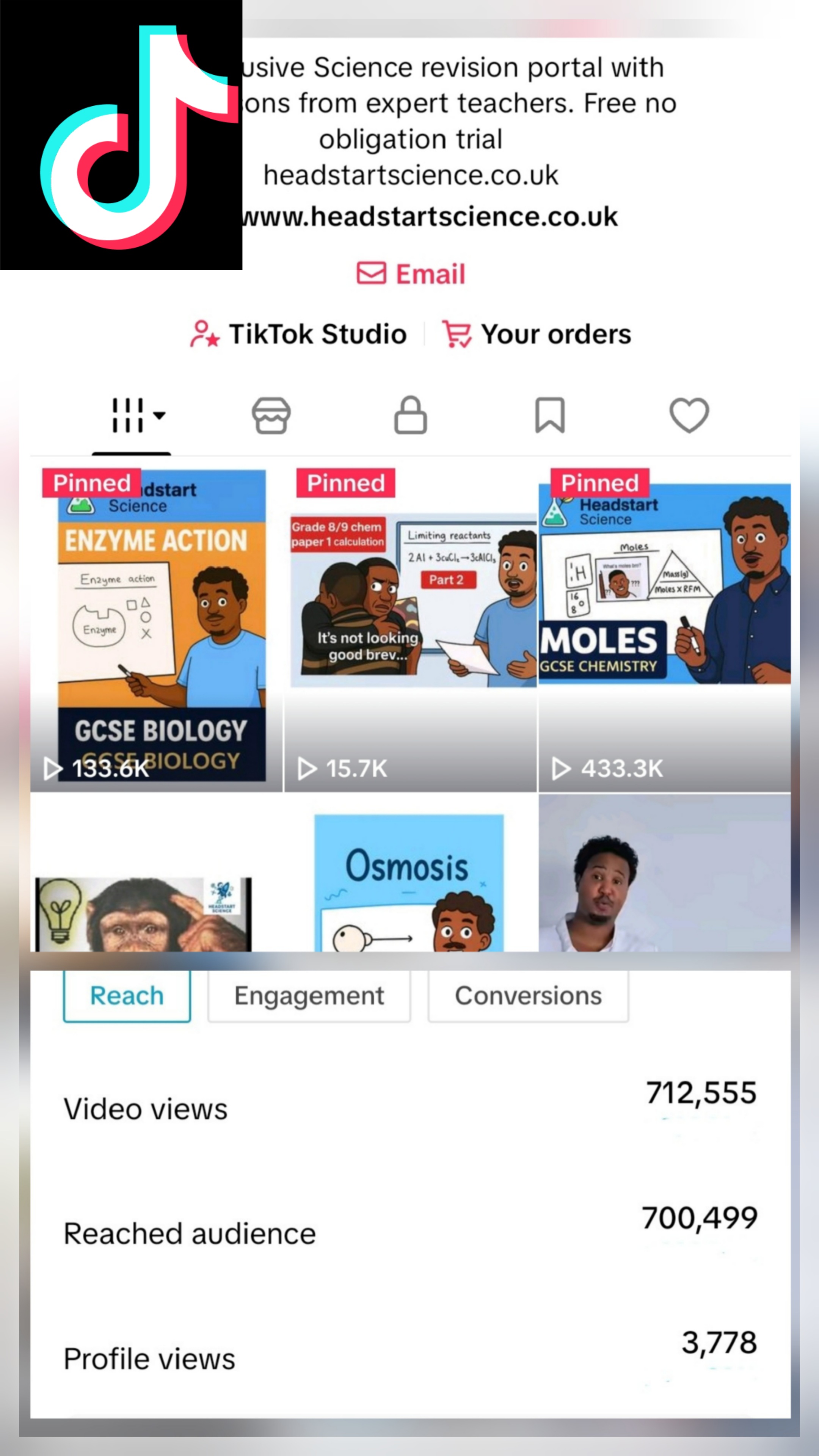 HeadstartScience TikTok - GCSE Science tutorials with 700K+ views