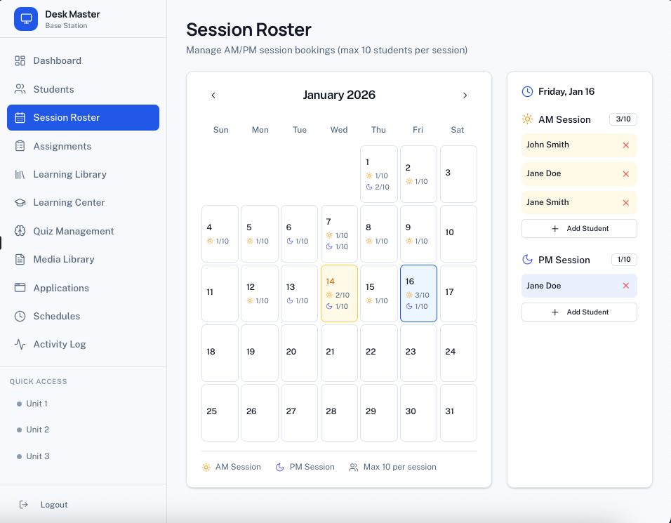 Session Roster Calendar