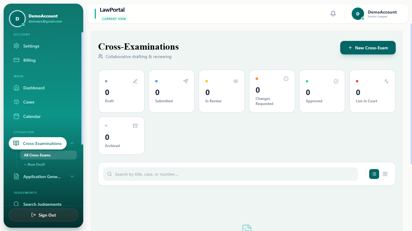 Cross-examination workflow
