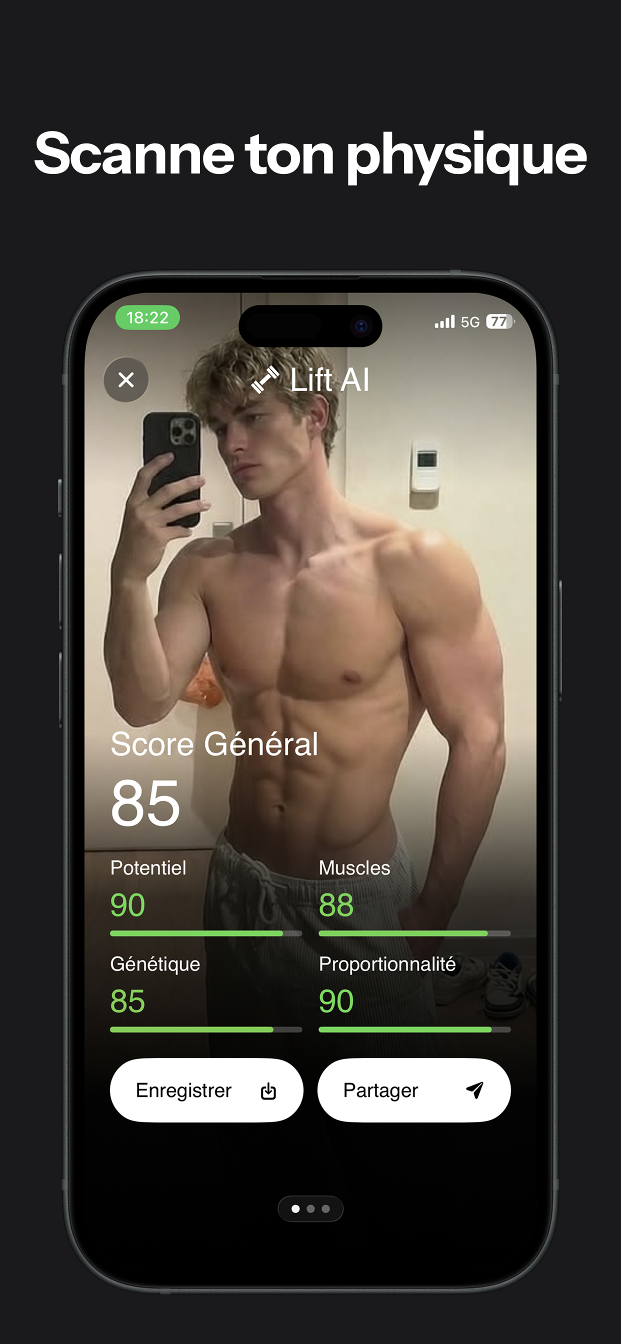 Aperçu de l'application Lift AI — scan du physique