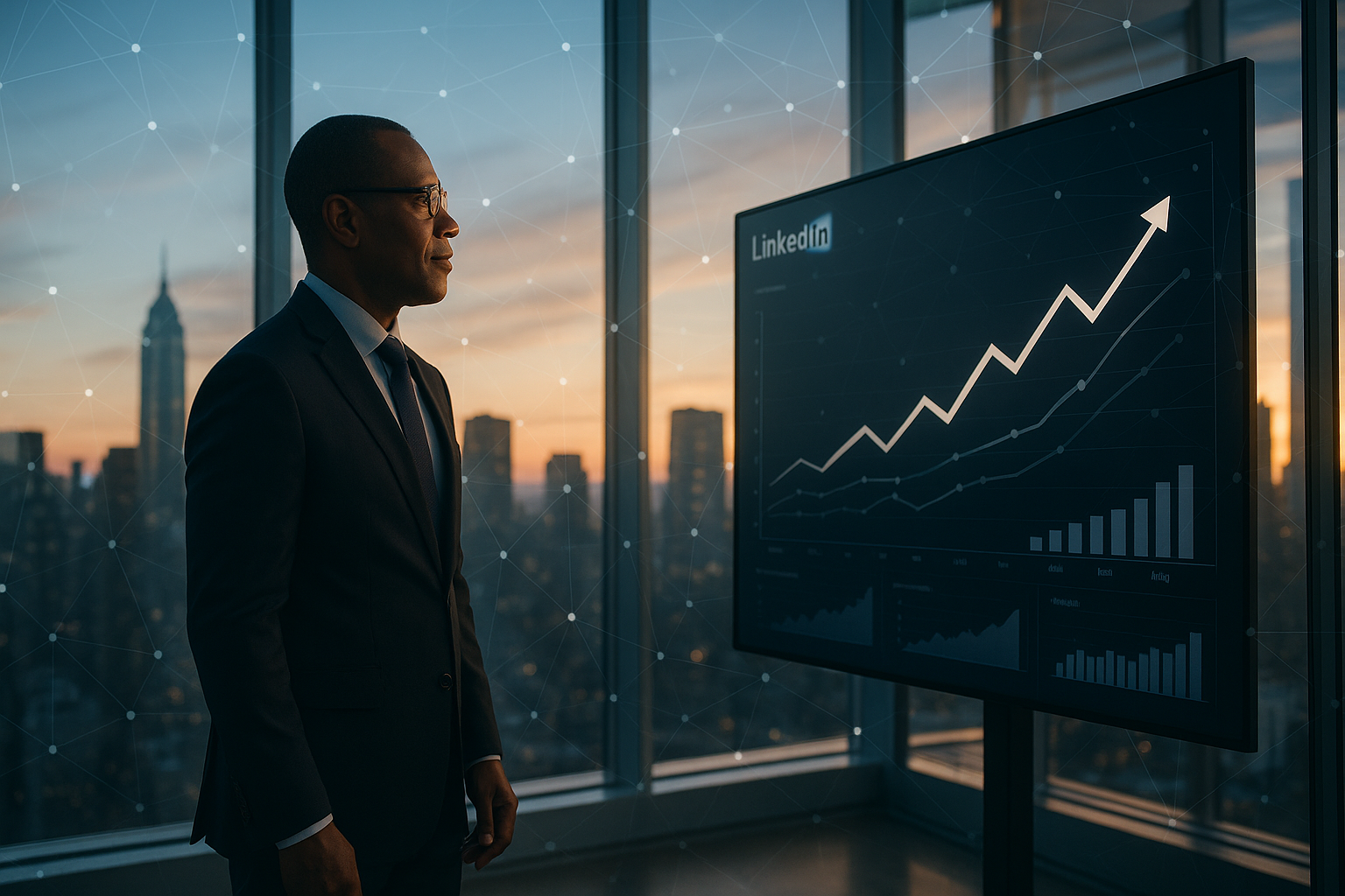 Senior executive analyzing LinkedIn growth metrics