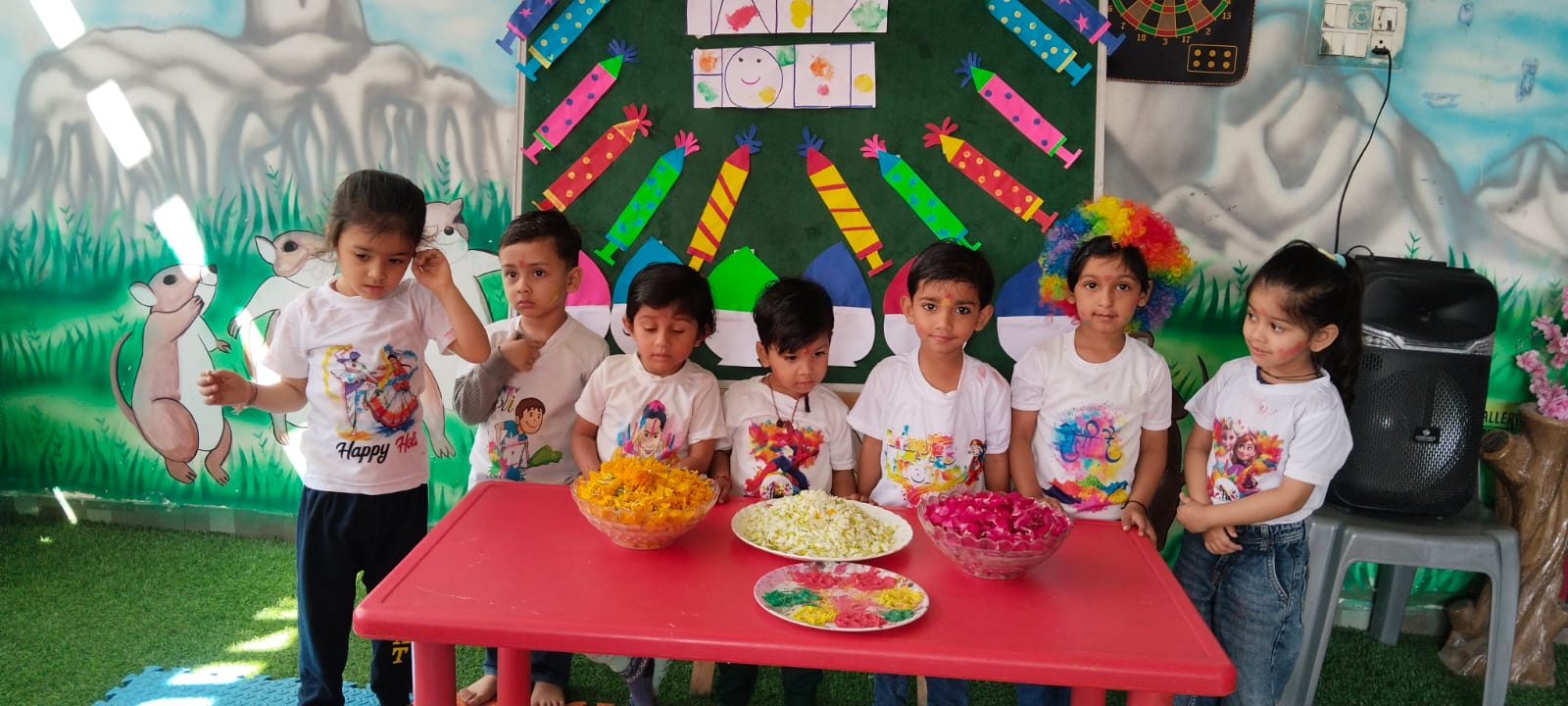 Children at activity table with colorful snacks