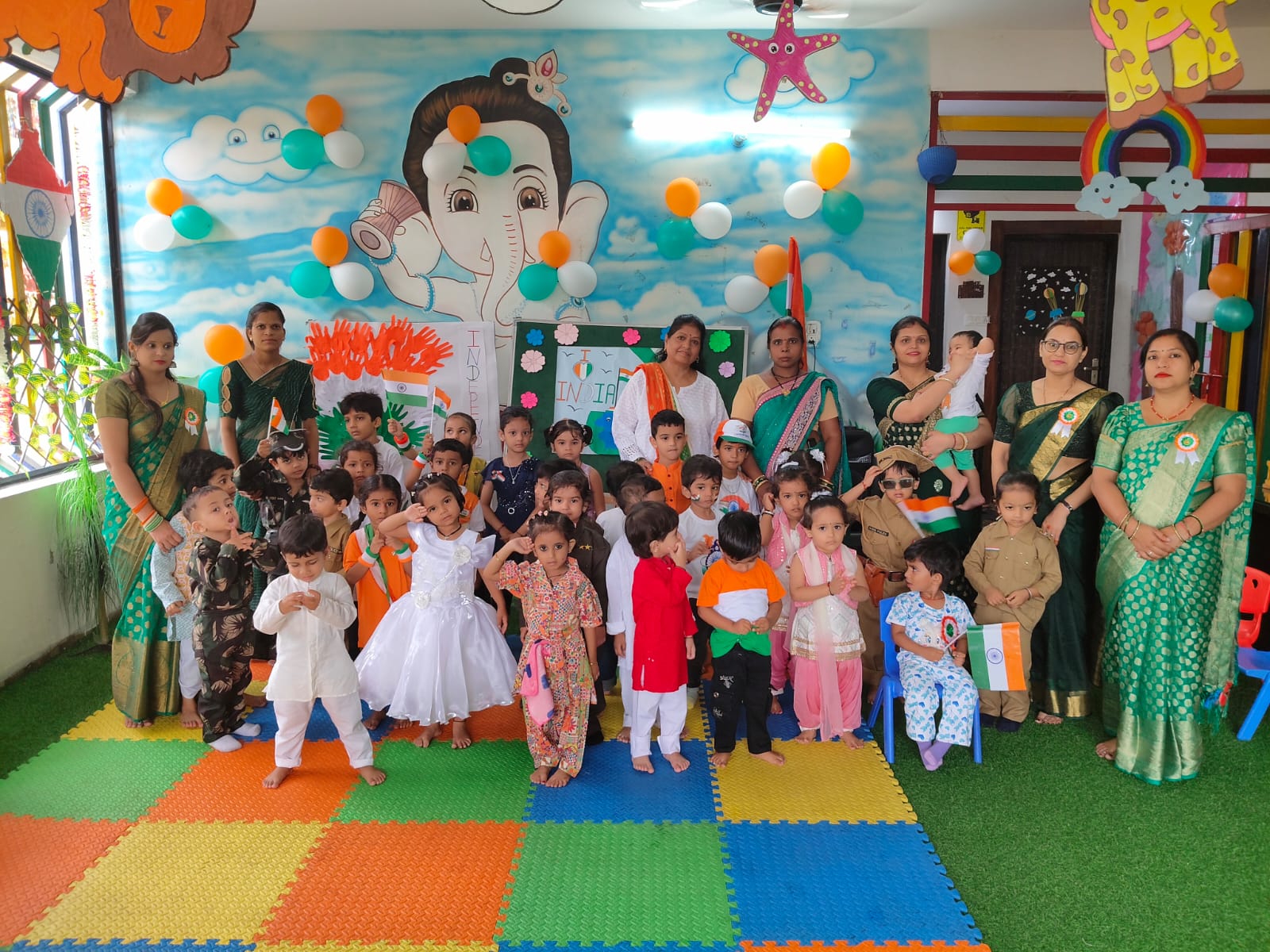 Republic Day celebration with teachers in green sarees